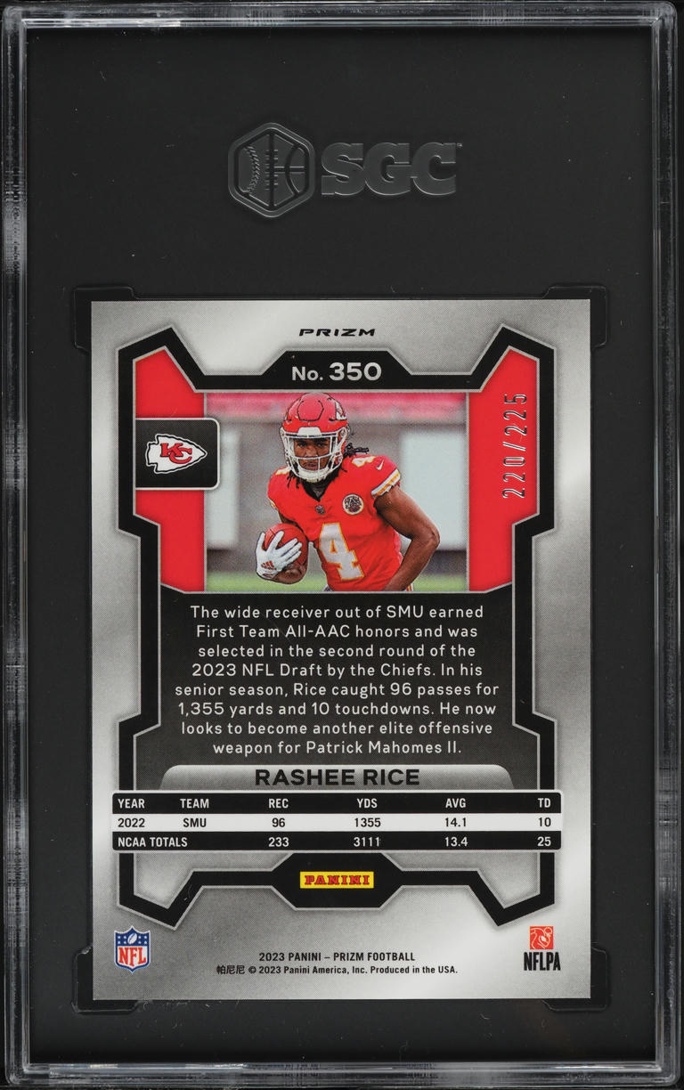 2023 Panini Prizm Purple Ice Rashee Rice ROOKIE /225 #350 SGC 9.5 MINT+