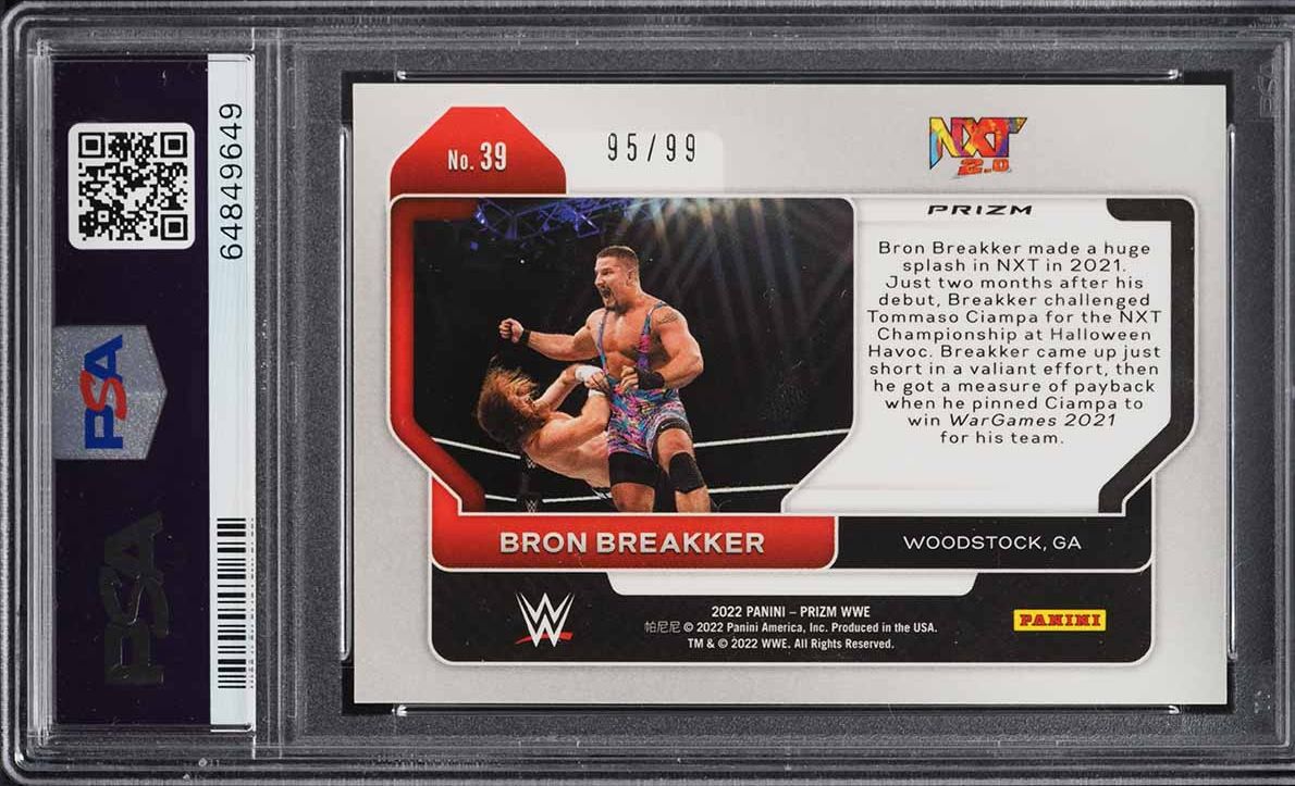 2022 Panini Prizm WWE Orange Bron Breakker ROOKIE /99 #39 PSA 9 MINT