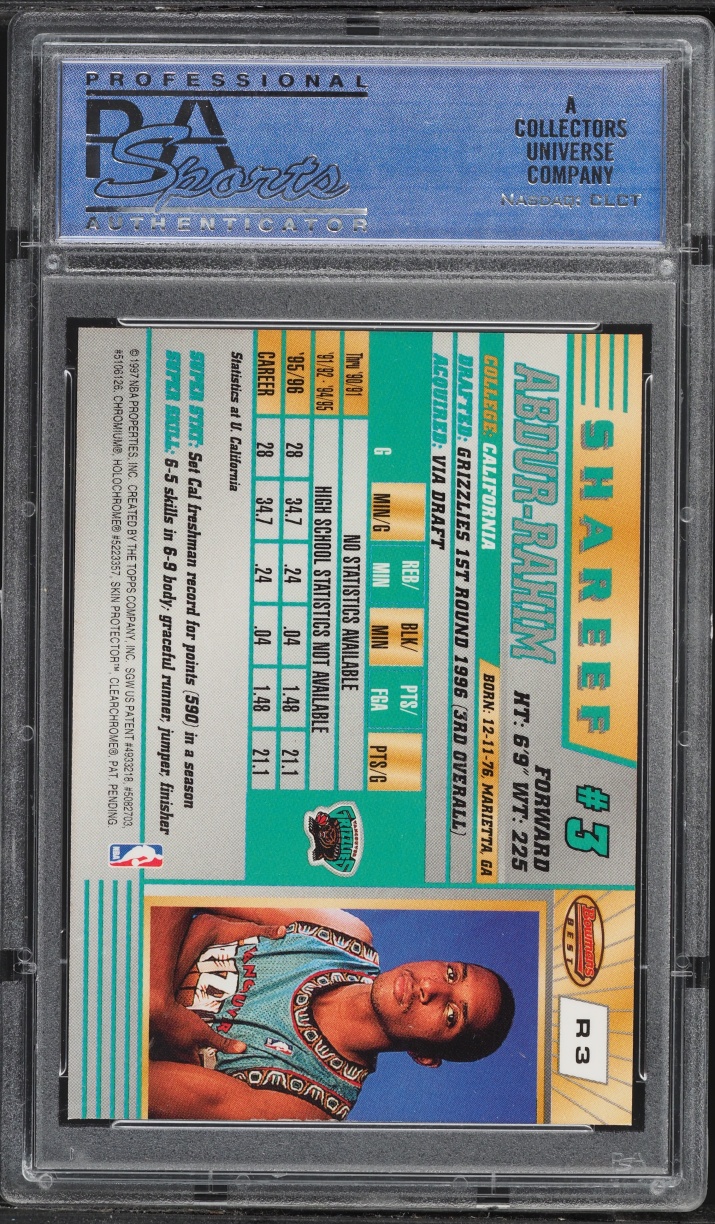 1996 Bowman's Best Shareef Abdur-Rahim ROOKIE #R3 PSA 9 MINT