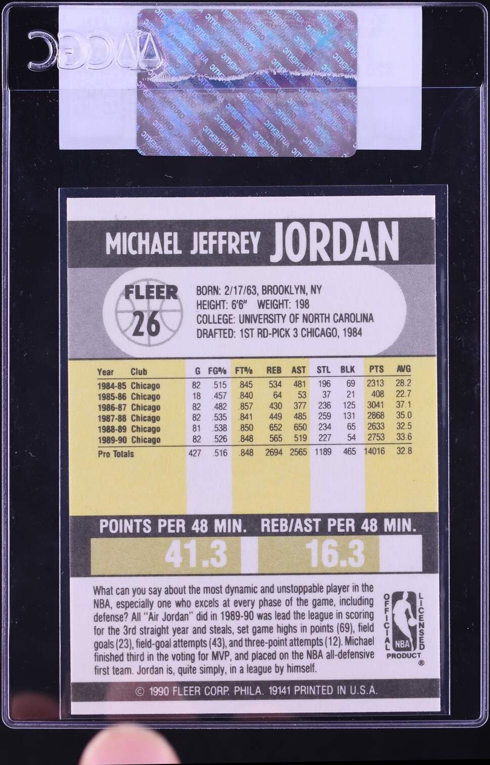 1990 Fleer Basketball Michael Jordan #26 CGC AUTH