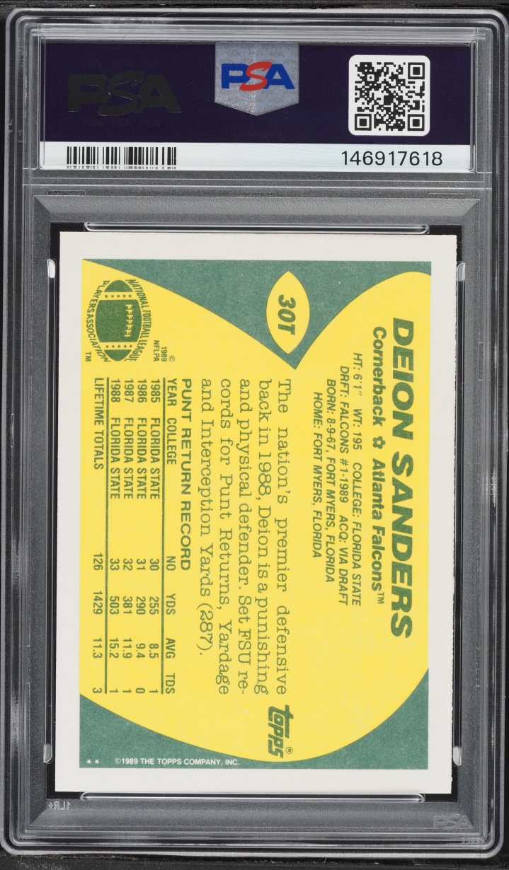 1989 Topps Traded Deion Sanders ROOKIE #30T PSA 8 NM-MT