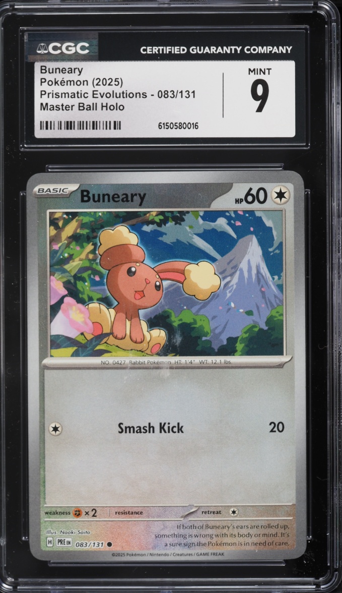2025 Pokemon Scarlet & Violet Prismatic Evolutions Master Ball Holo Buneary #83 CGC 9 MINT