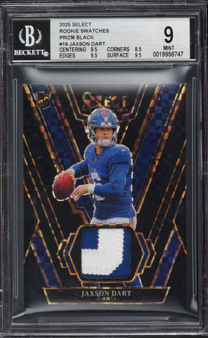 2025 Select Swatches Prizm Black Jaxson Dart ROOKIE PATCH 1/1 #RSW-JDT BGS 9 MINT