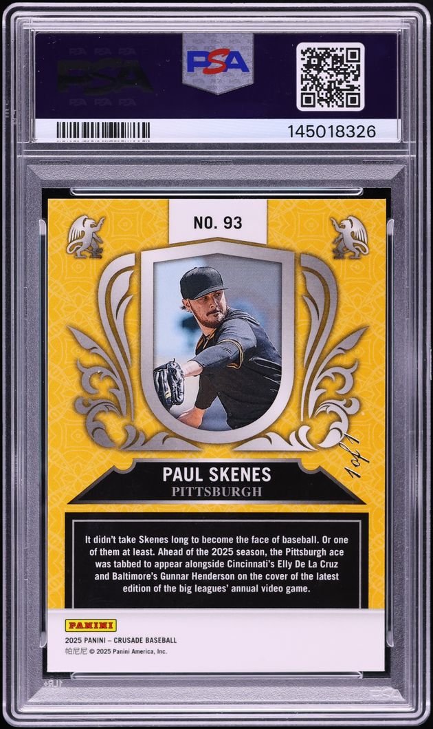2025 Panini Crusade Insert Black Cracked Ice Paul Skenes 1/1 #93 PSA 5 EX