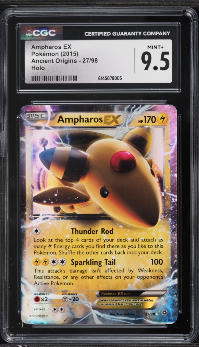 2015 Pokemon XY Ancient Origins Holo Ampharos EX #27 CGC 9.5 MINT+