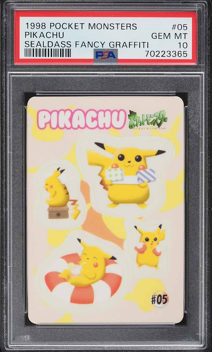 1998 Pokemon Japanese Pocket Monsters Sealdass Fancy Graffiti Pikachu #5 PSA 10