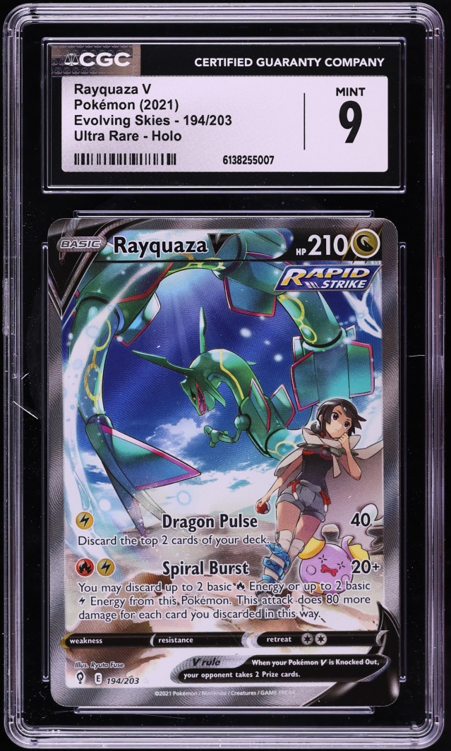 2021 Pokemon Sword & Shield Evolving Skies CHR Rayquaza V #194 CGC 9 MINT