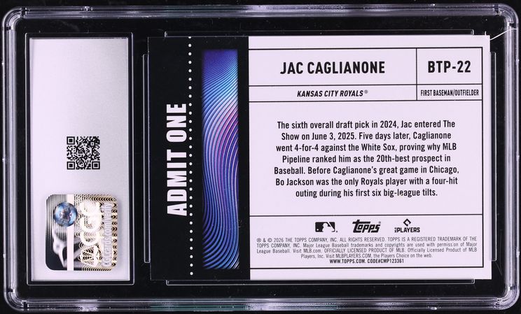 2026 Topps Big Ticket Players Jac Caglianone ROOKIE #BTP-22 CGC 8.5 NM-MT+
