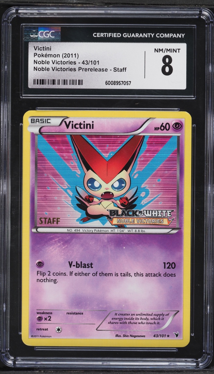 2011 Pokemon Black & White Noble Victories Prerelease Staff Victini #43 CGC 8 NM-MT