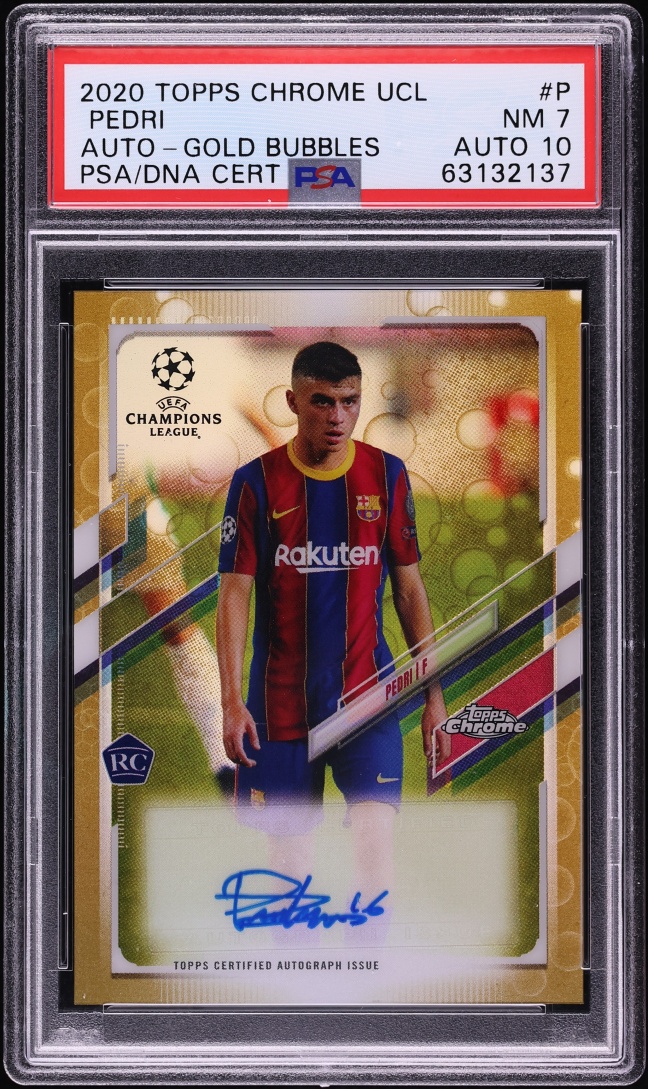 2020 Topps Chrome UEFA Gold Bubbles Pedri ROOKIE AUTO DNA 10 #CA-P PSA 7 NRMT