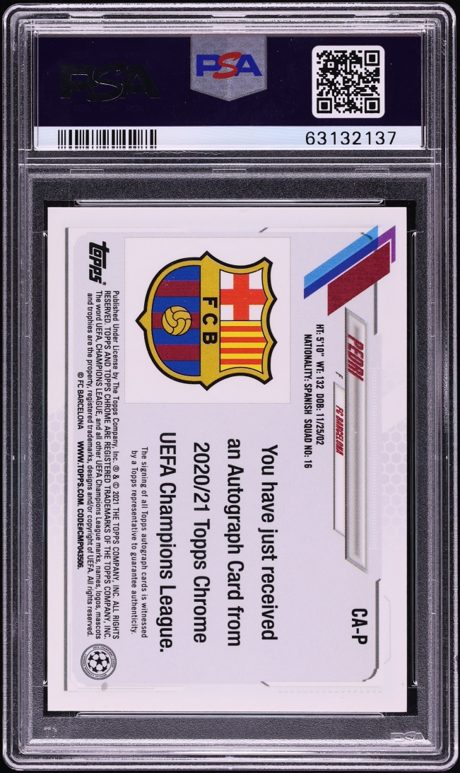 2020 Topps Chrome UEFA Gold Bubbles Pedri ROOKIE AUTO DNA 10 #CA-P PSA 7 NRMT