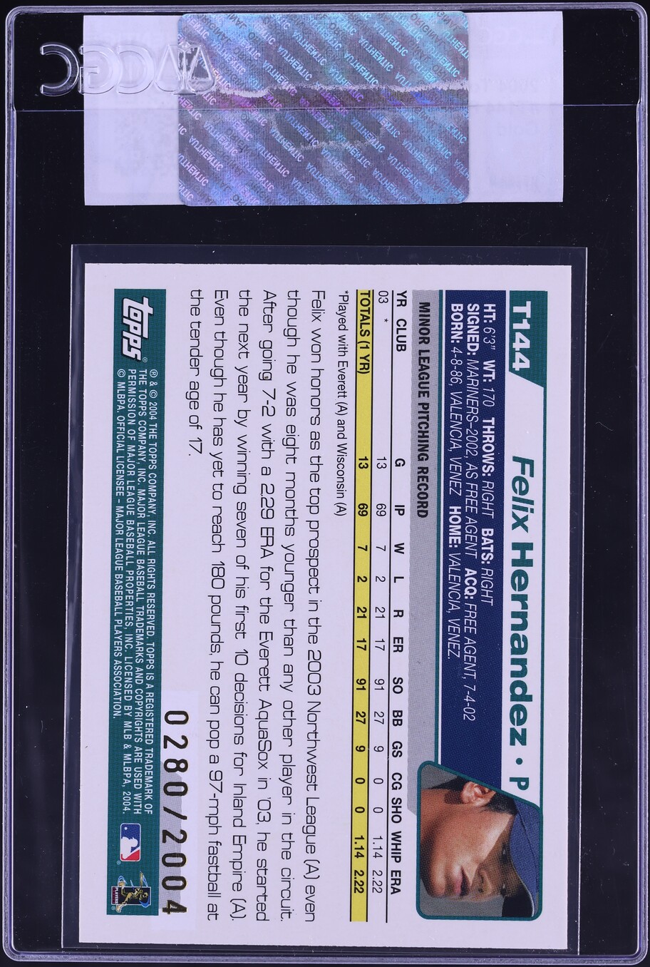 2004 Topps Traded Gold Felix Hernandez ROOKIE /2004 #T144 CGC AUTH