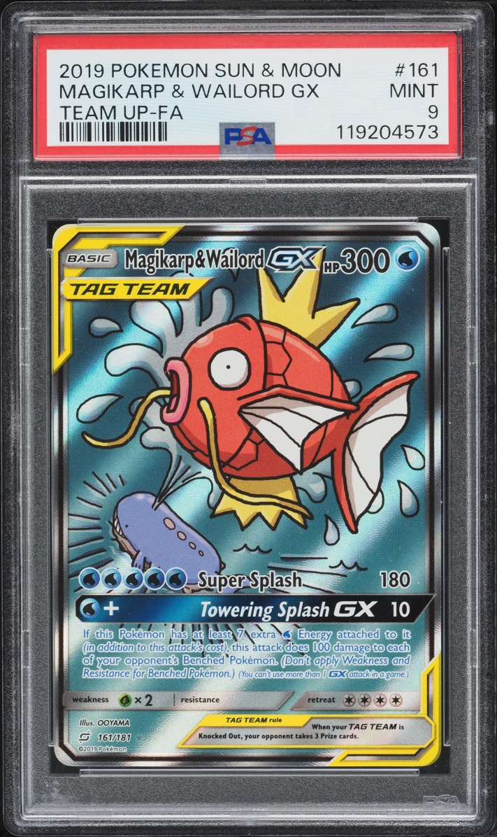 2019 Pokemon Sun & Moon Team Up Full Art Magikarp & Wailord GX #161 PSA 9 MINT