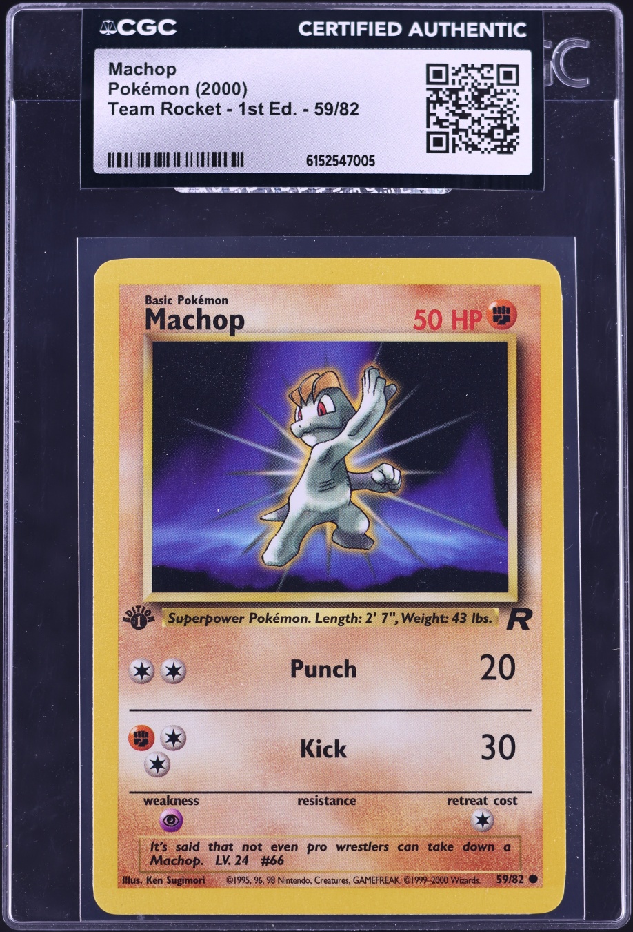 2000 Pokemon Team Rocket 1st Edition Machop #59 CGC AUTH