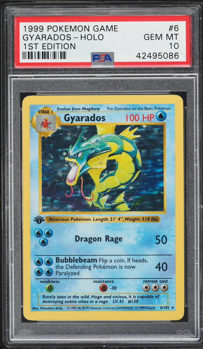 1999 Pokemon Base Set Shadowless 1st Edition Holo Gyarados #6 PSA 10 GEM MINT