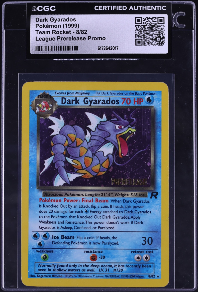 1999 Pokemon Team Rocket League Prerelease Promo Holo Dark Gyarados #8 CGC AUTH
