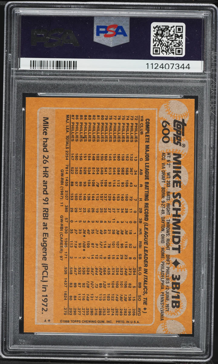 1988 Topps Mike Schmidt #600 PSA 7 NRMT