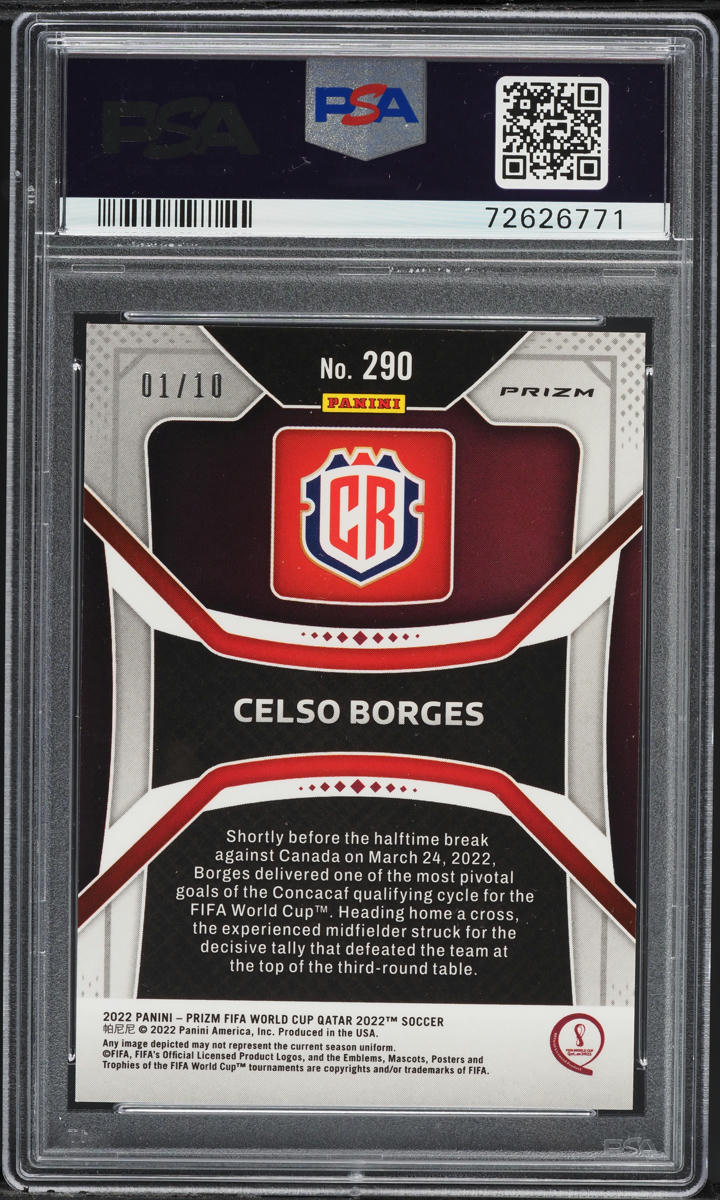 2022 Panini Prizm World Cup Qatar Gold Celso Borges 1/10 #290 PSA 8 NM-MT