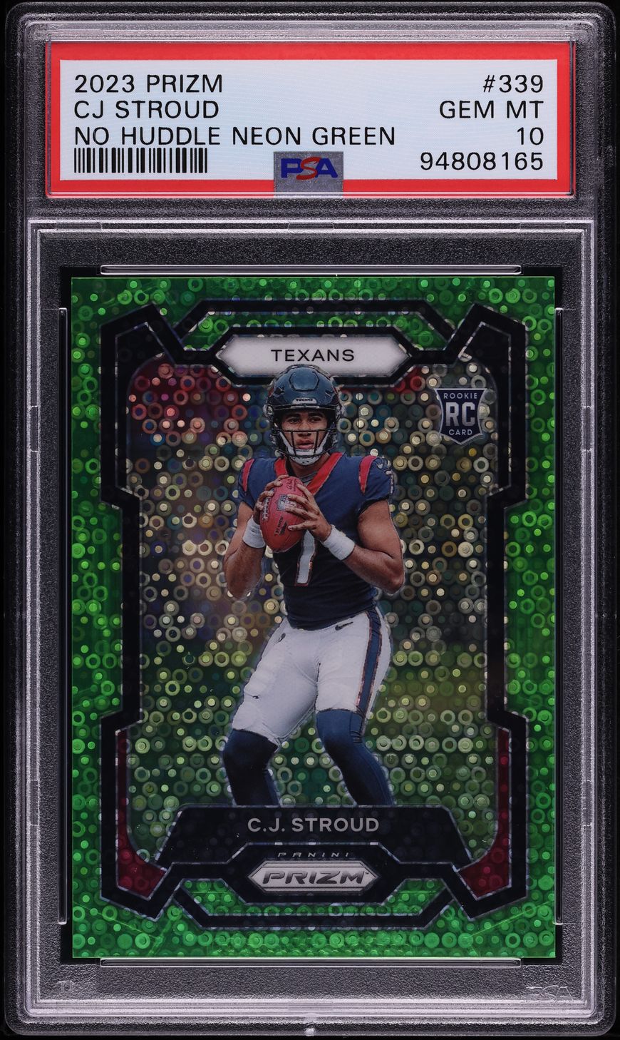 2023 Panini Prizm No Huddle Neon Green CJ Stroud ROOKIE /5 #339 PSA 10 GEM MINT