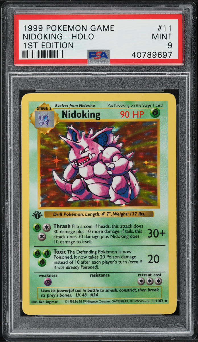 1999 Pokemon Base Set Shadowless 1st Edition Holo Nidoking #11 PSA 9 MINT