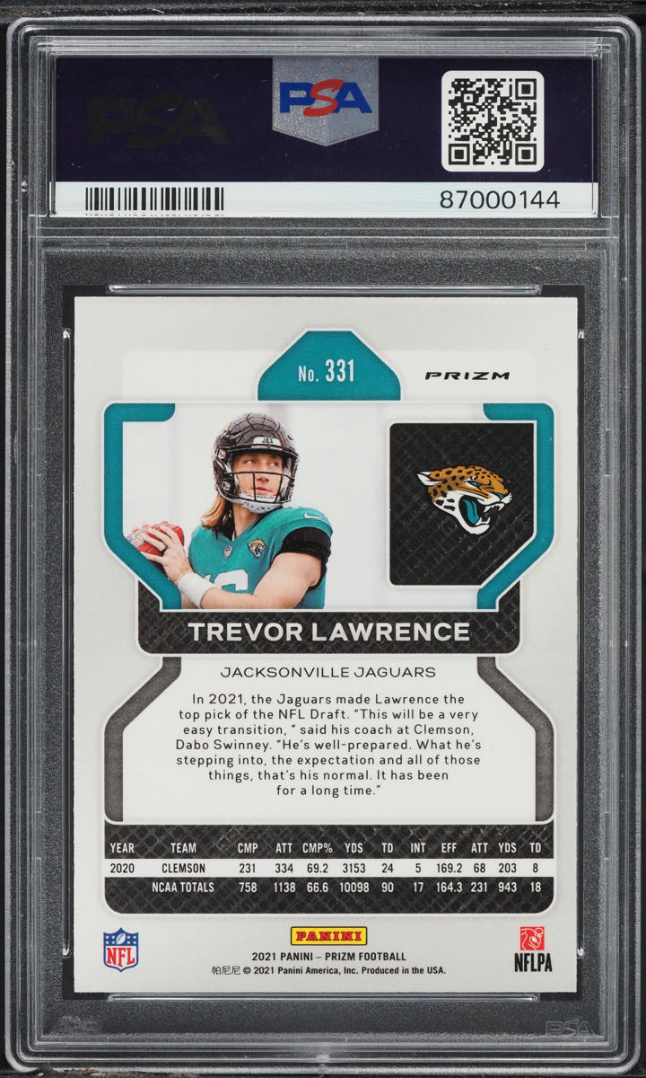 2021 Panini Prizm Lazer Trevor Lawrence ROOKIE #331 PSA 8 NM-MT