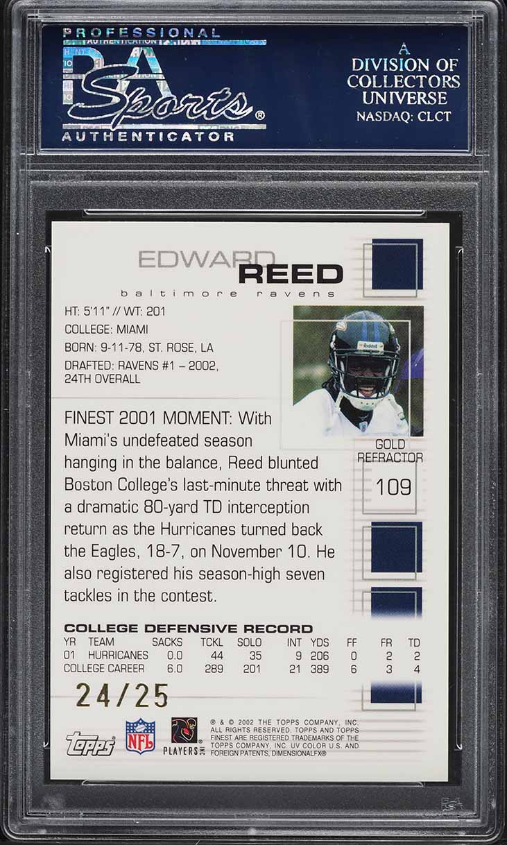 2002 Finest Gold Refractor Edward Reed ROOKIE /25 #109 PSA 10 GEM MINT