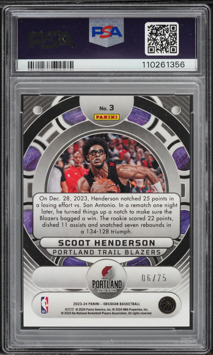 2023 Panini Obsidian Orbital E/E Orange Flood Scoot Henderson RC /75 #3 PSA 10