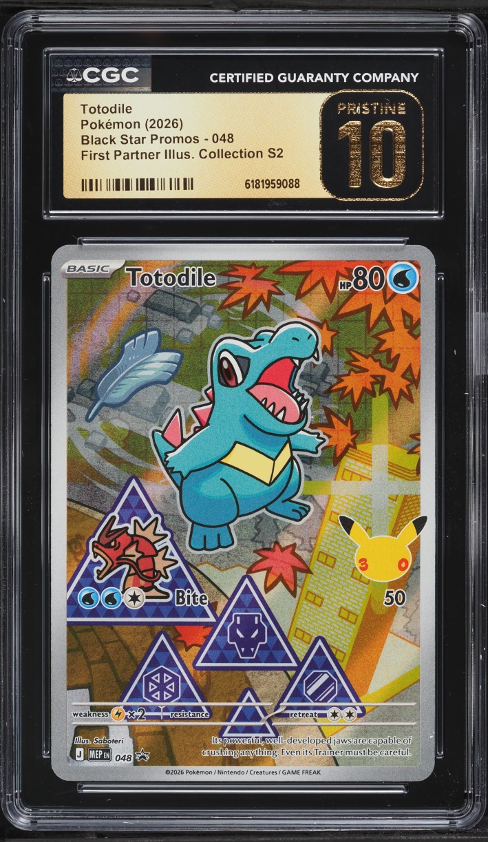 2026 Pokemon Mega Promo First Partner Illustration S2 Full Art Totodile #48 CGC 10 PRISTINE