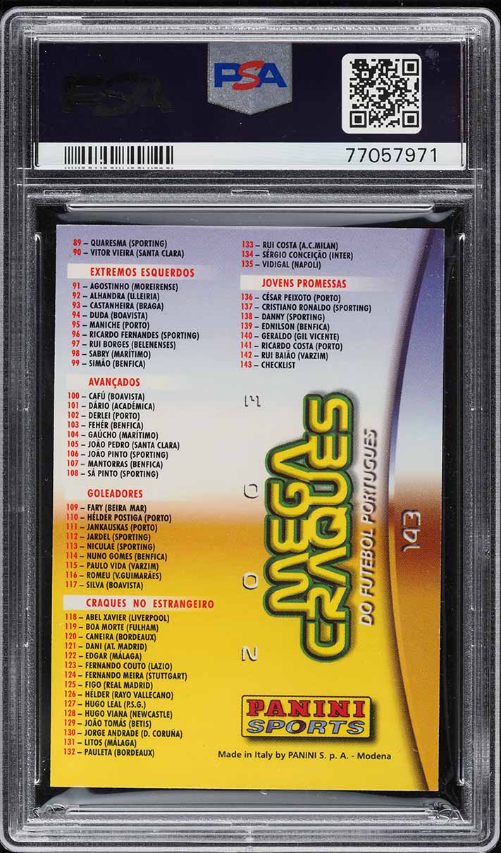 2002 Panini Sports Mega Craques Checklist w/ Cristiano Ronaldo ROOKIE #143 PSA 7