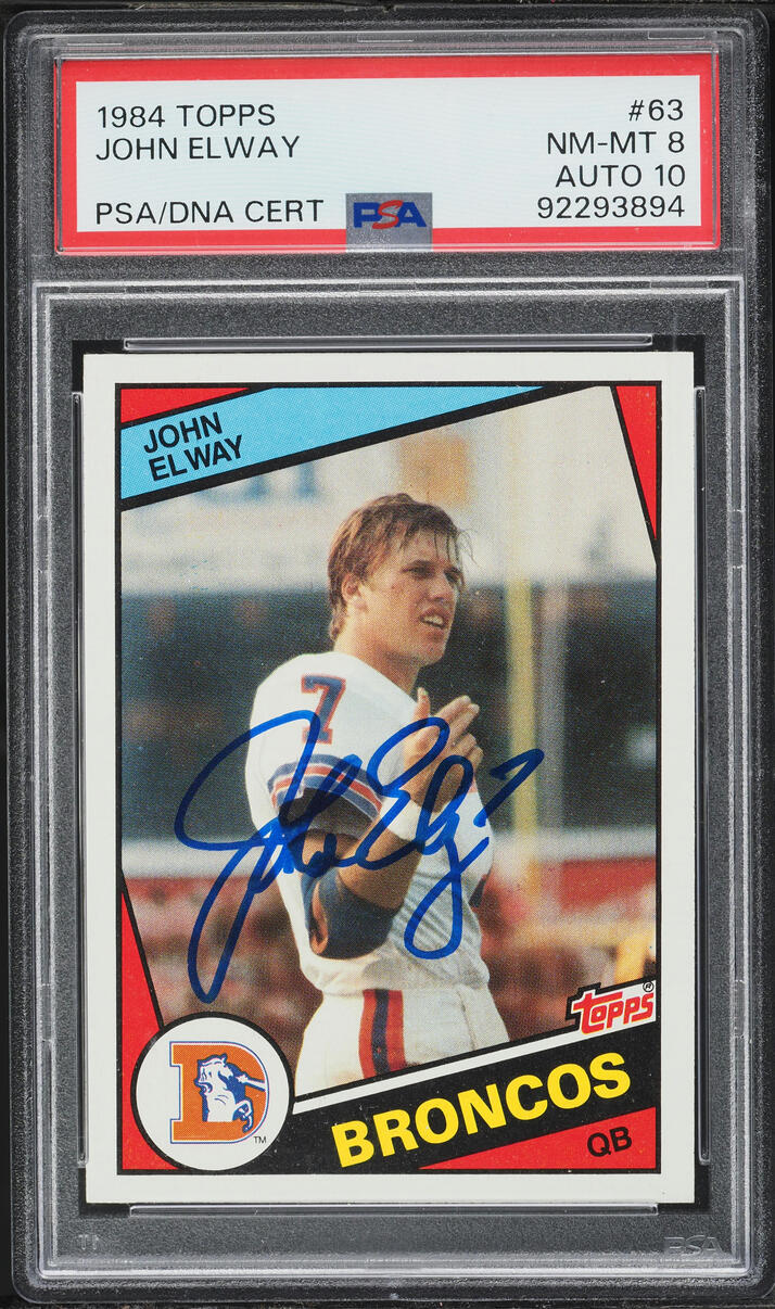 1984 Topps Football John Elway ROOKIE AUTO DNA 10 #63 PSA 8 NM-MT