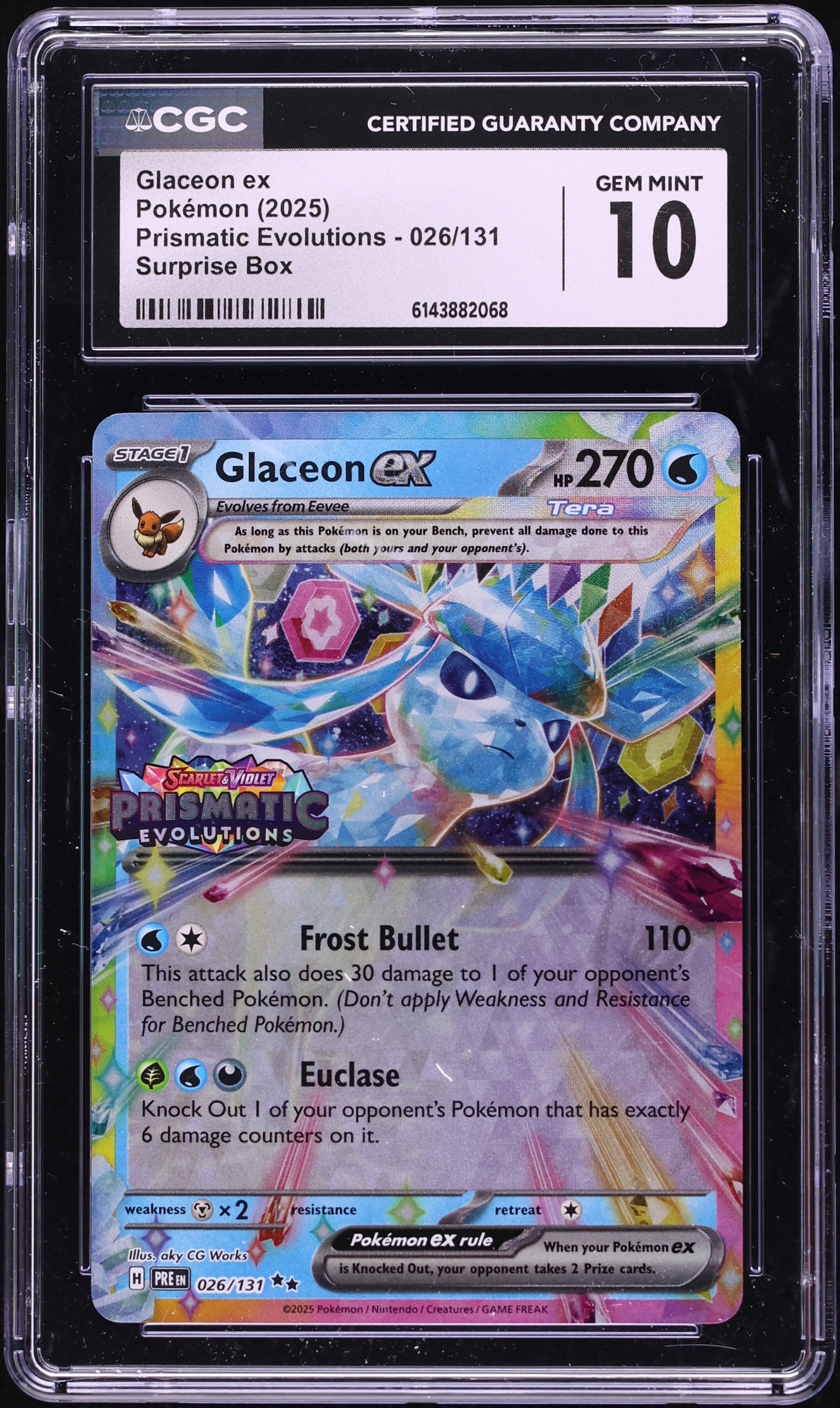 2025 Pokemon SV Prismatic Evolutions Surprise Box Holo Glaceon ex #26 CGC 10 GEM MINT