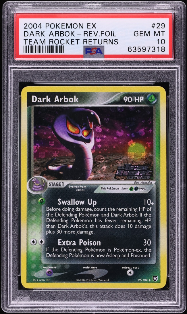 2004 Pokemon EX Team Rocket Returns Reverse Holo Dark Arbok #29 PSA 10 GEM MINT