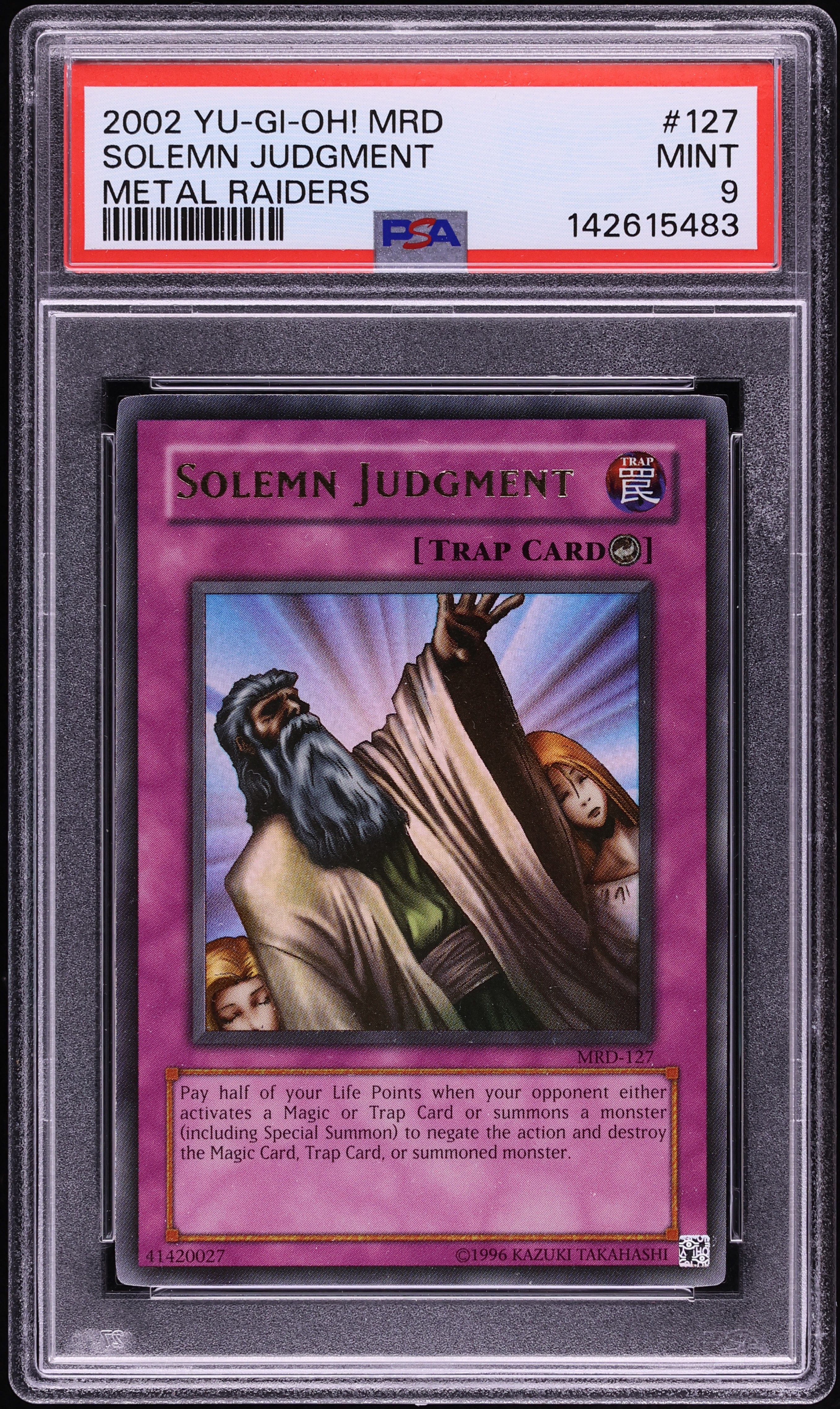 2002 Yu-Gi-Oh! Metal Raiders Ultra Rare Solemn Judgment #MRD-127 PSA 9 MINT