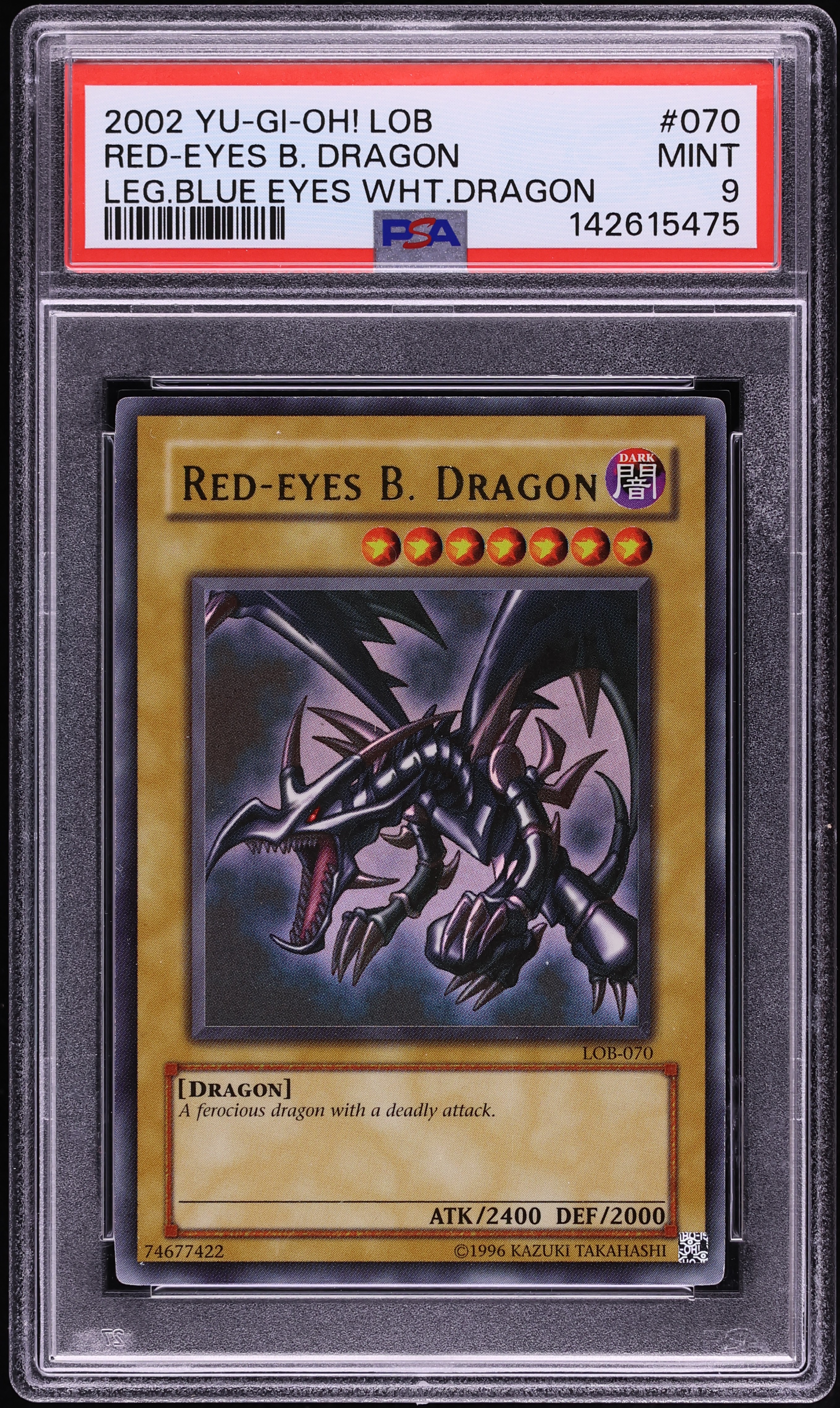 2002 Yu-Gi-Oh Legend Of Blue-Eyes Ultra Rare Red-Eyes Black Dragon #LOB-070 PSA 9 MINT