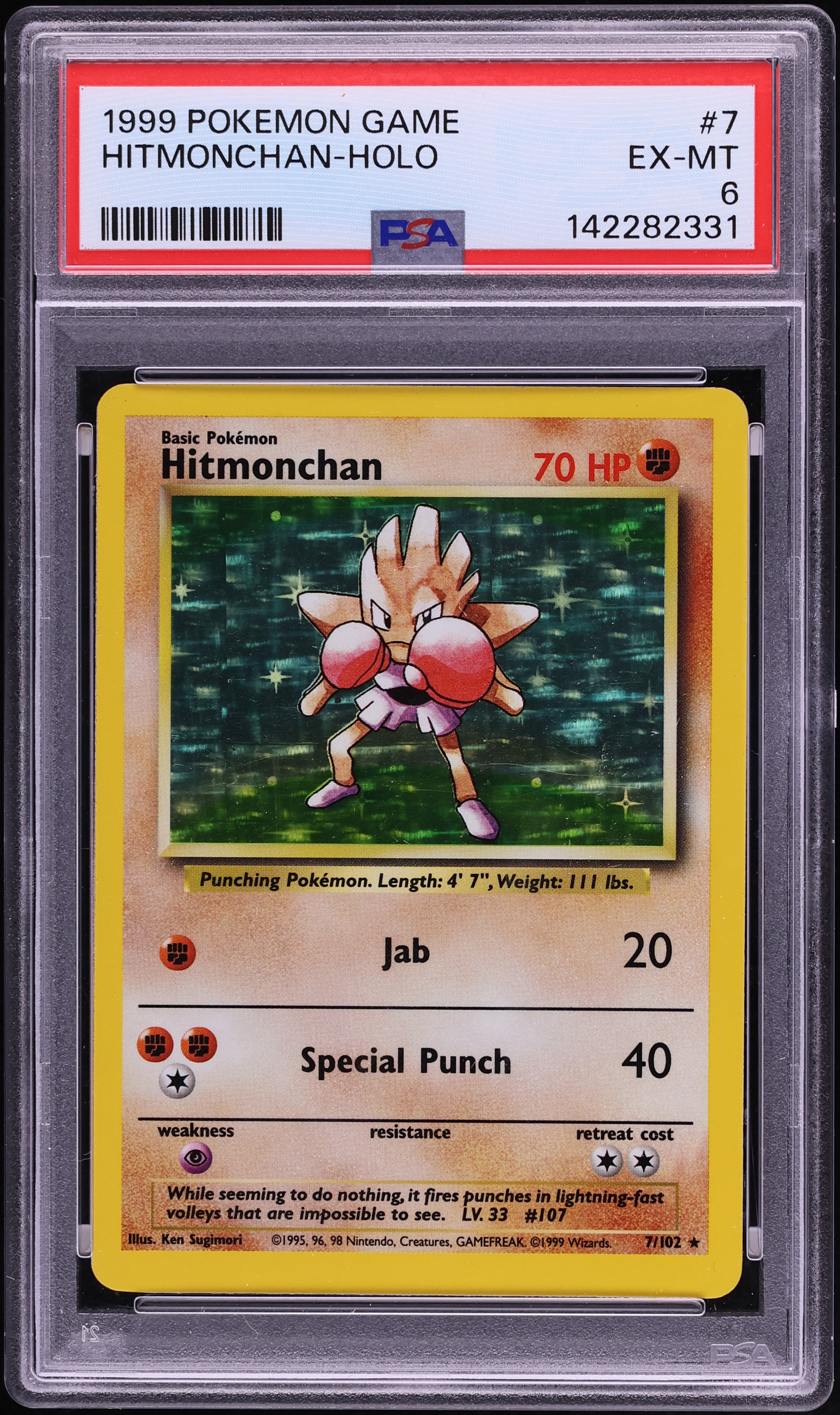1999 Pokemon Base Set Holo Hitmonchan #7 PSA 6 EXMT