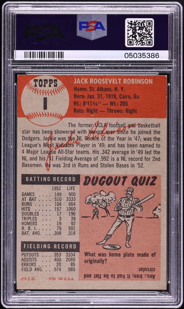1953 Topps Jackie Robinson #1 PSA 7 NRMT