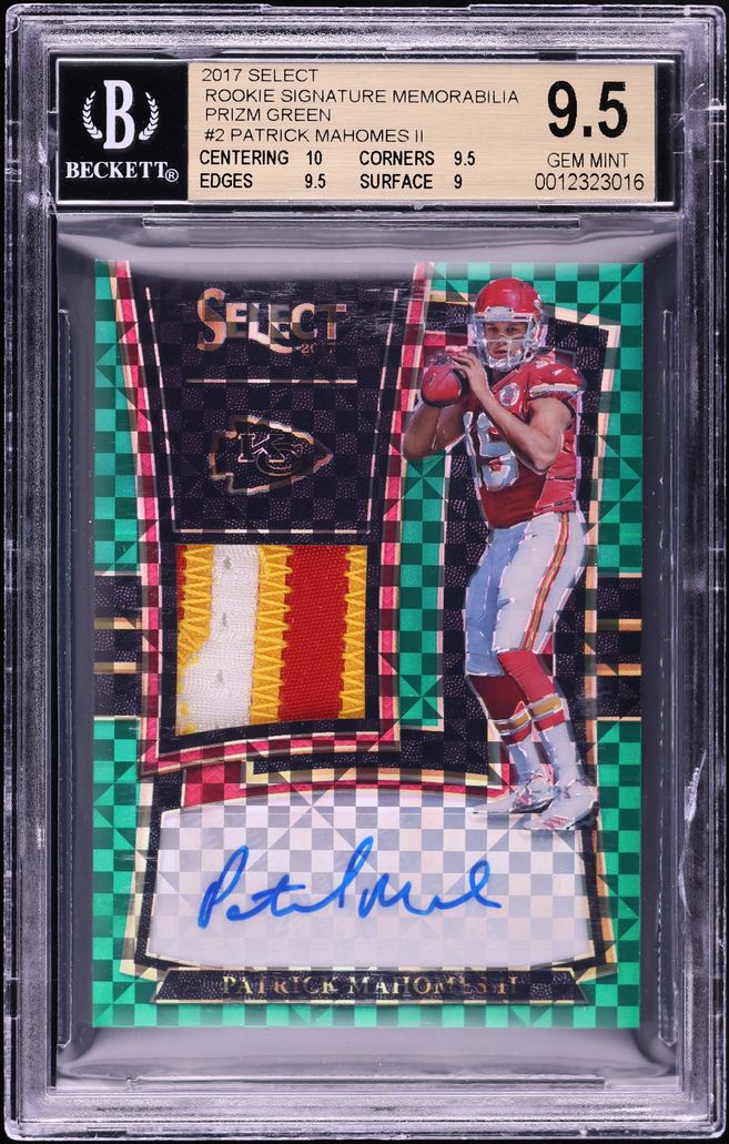 2017 Select Green Prizm Patrick Mahomes II ROOKIE PATCH AUTO /5 #RM-PM BGS 9.5 GEM MINT