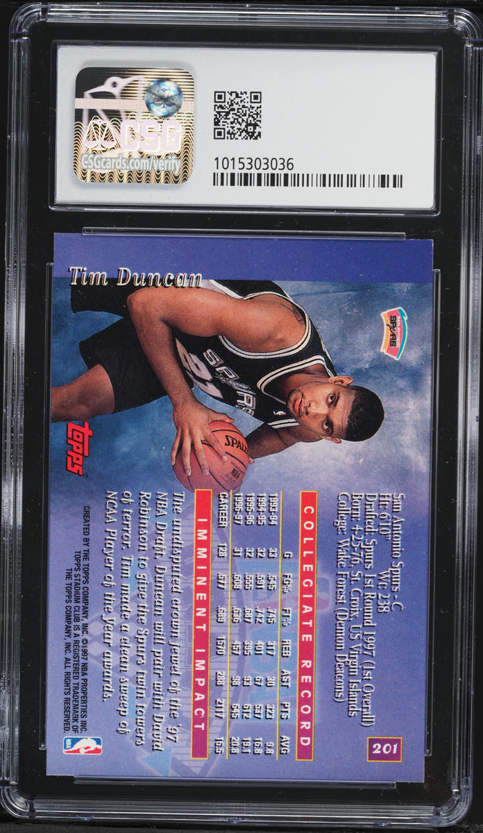 1997 Stadium Club Members Only Tim Duncan #201 CSG 8.5 NM-MT+