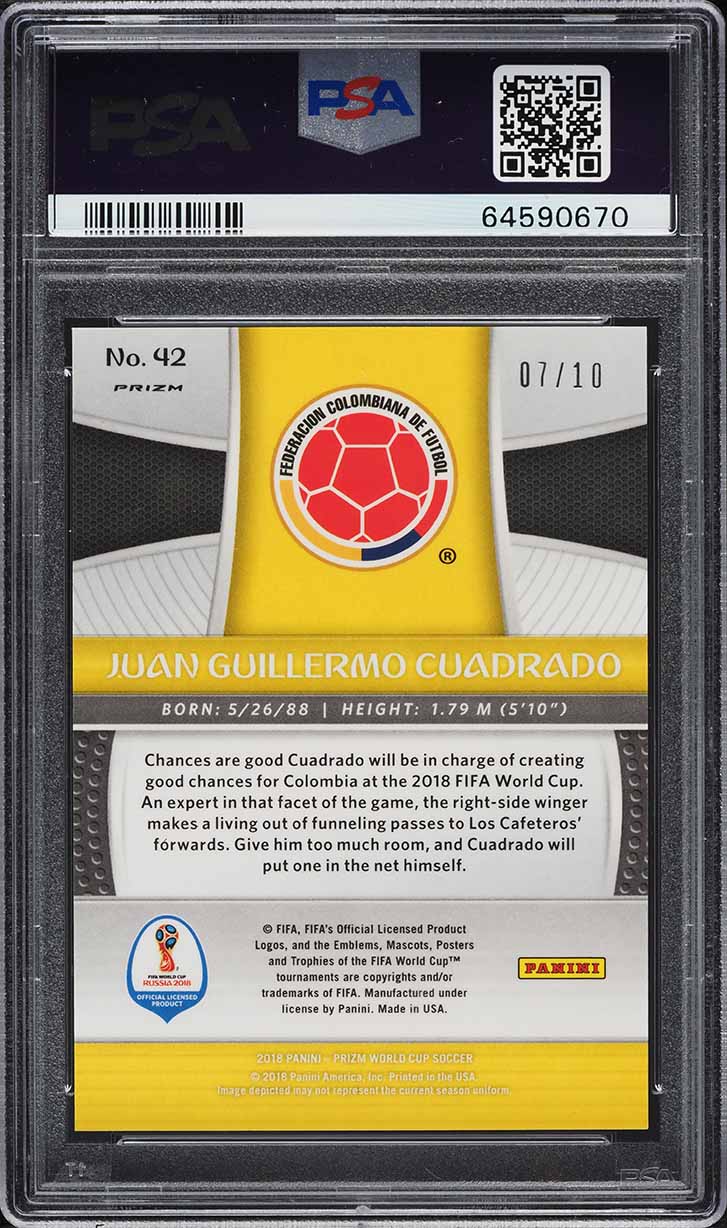 2018 Panini Prizm World Cup Gold Juan Guillermo Cuadrado /10 #42 PSA 8 NM-MT