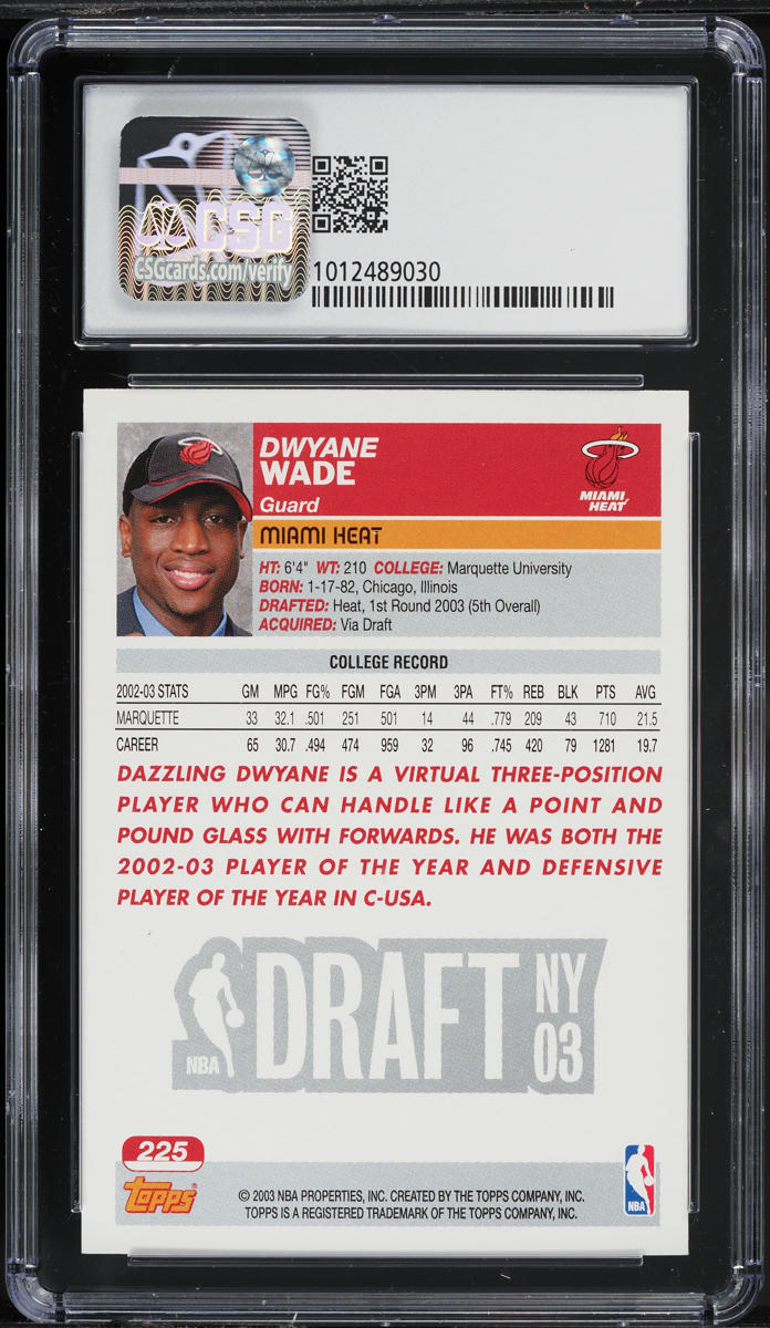 2003 Topps First Edition Dwyane Wade ROOKIE #225 CSG 9 MINT