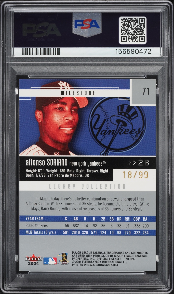2004 Fleer Showcase Legacy Collection Alfonso Soriano /99 #71 PSA 9 MINT