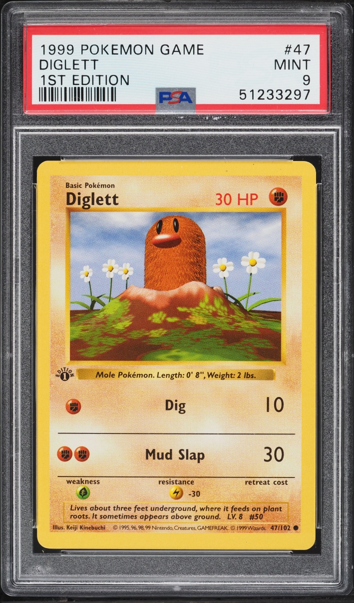 1999 Pokemon Base Set Shadowless 1st Edition Diglett #47 PSA 9 MINT