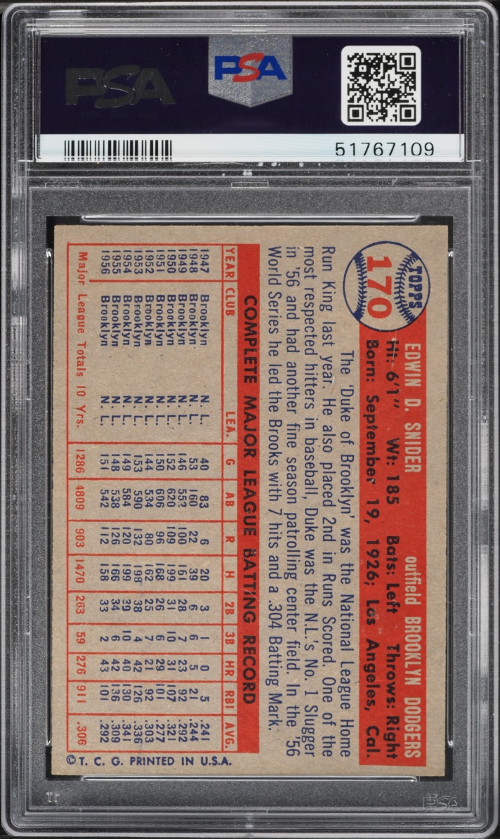 1957 Topps Duke Snider #170 PSA 7 NRMT