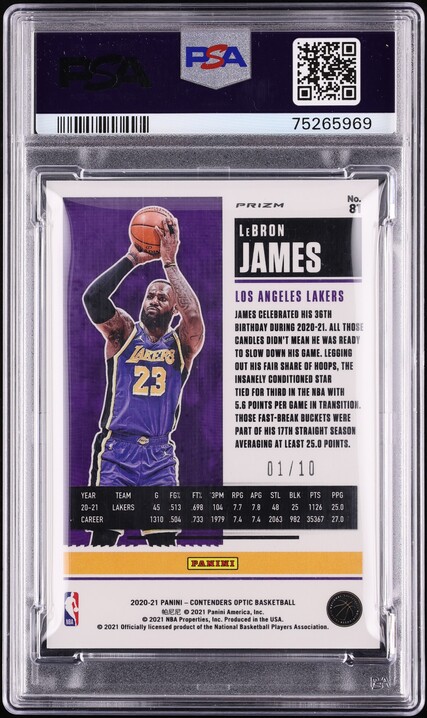 2020 Panini Contenders Optic Gold LeBron James 1/10 #81 PSA 10 GEM MINT
