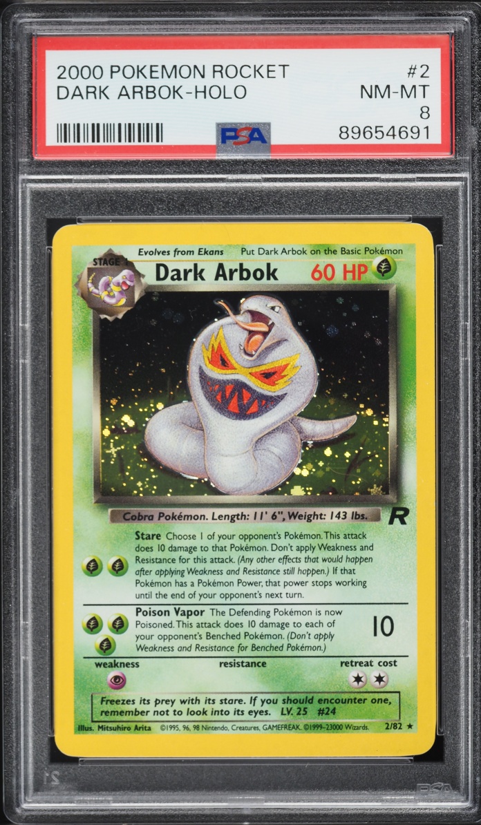 2000 Pokemon Team Rocket Holo Dark Arbok #2 PSA 8 NM-MT