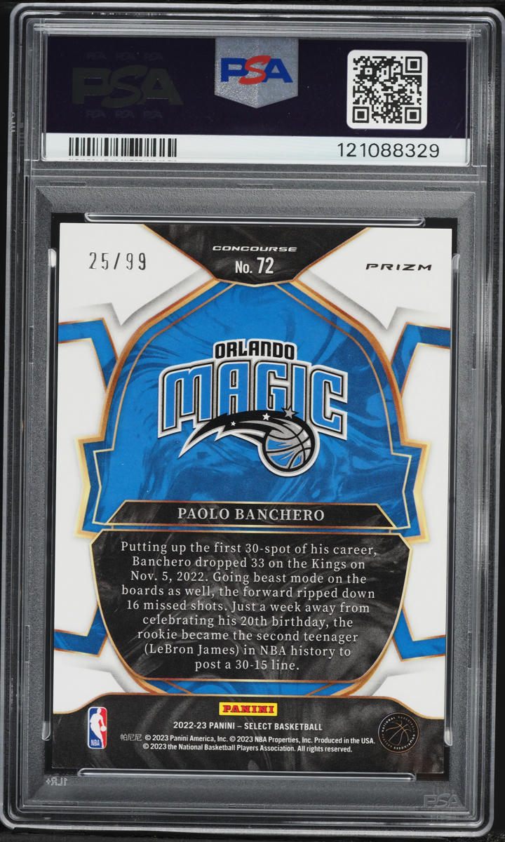 2022 Select Concourse Light Blue Disco Paolo Banchero ROOKIE /99 #72 PSA 9 MINT