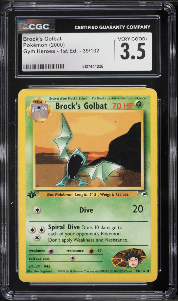 2000 Pokemon Gym Heroes 1st Edition Brock's Golbat #39 CGC 3.5 VG+