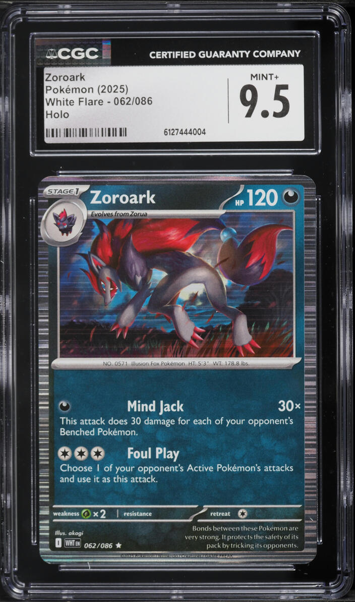 2025 Pokemon Scarlet & Violet White Flare Holo Zoroark #62 CGC 9.5 MINT+