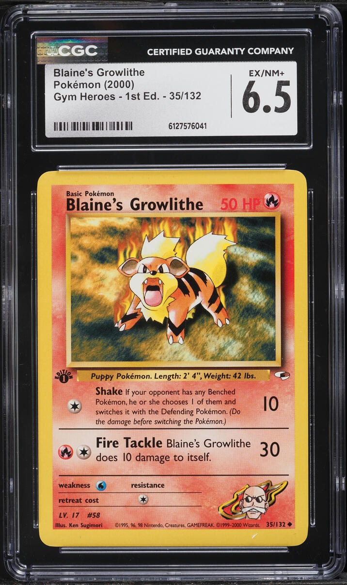 2000 Pokemon Gym Heroes 1st Edition Blaine's Growlithe #35 CGC 6.5 EXMT+