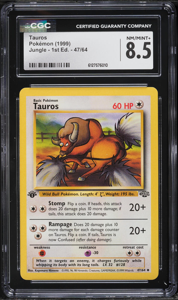 1999 Pokemon Jungle 1st Edition Tauros #47 CGC 8.5 NM-MT+